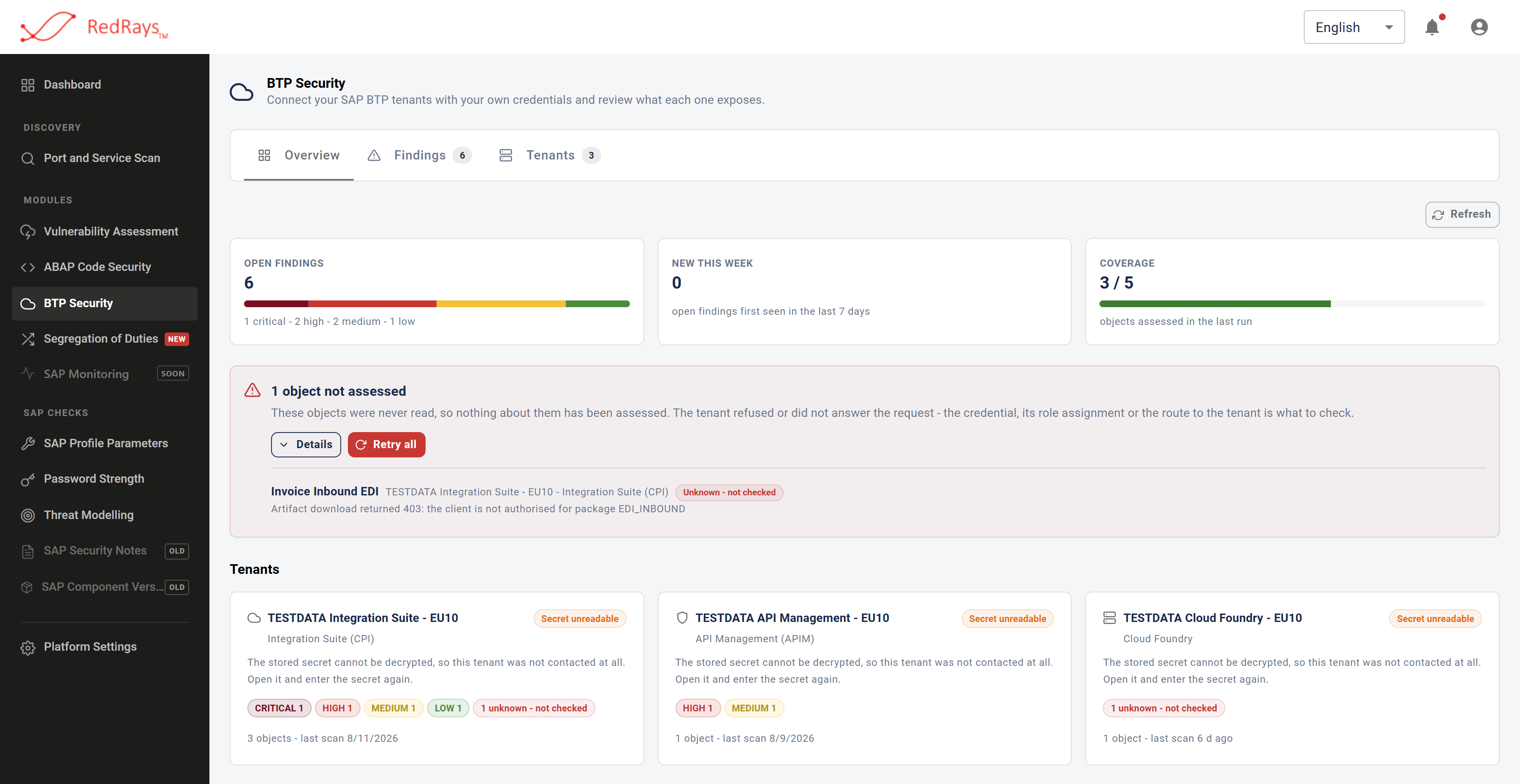 The not-assessed panel expanded above the summary figures, listing each object nobody read with its tenant and cloud kind, the reason recorded against the failed run